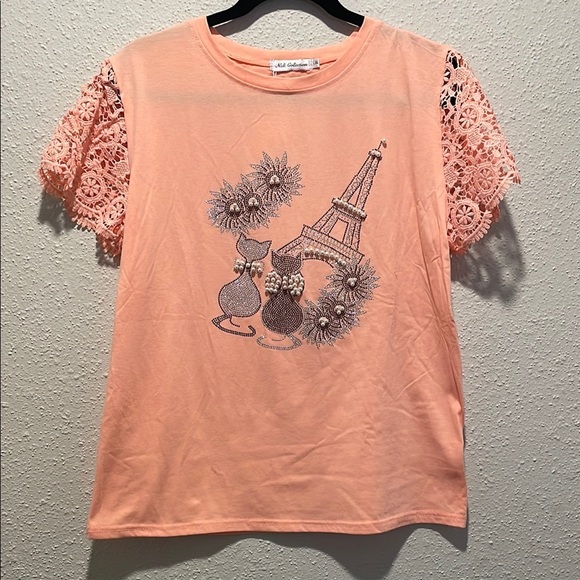 Nali Collection Tops - Dalia Collection Orange Graphic Embellished Tee